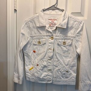 American Eagle Outfitters juniors White Jean Jacket with Colorful Accents